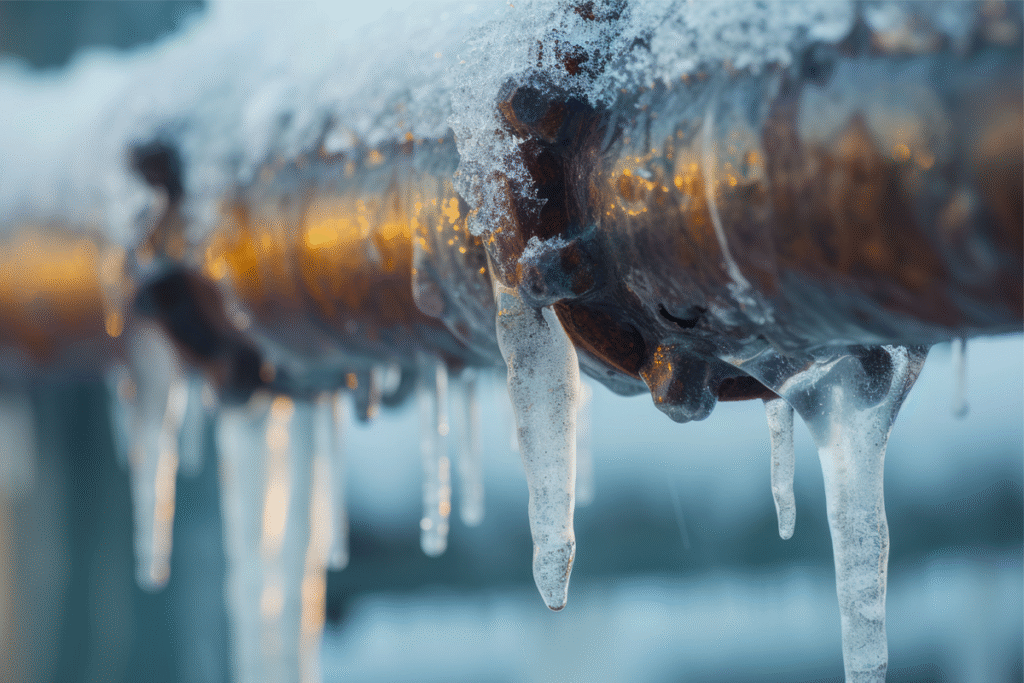 Frozen fire sprinkler system pipe during winter