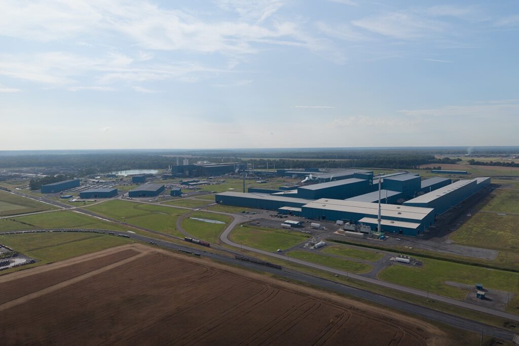 Aerial view of the Big River Steel mill campus in Osceola, Arkansas
