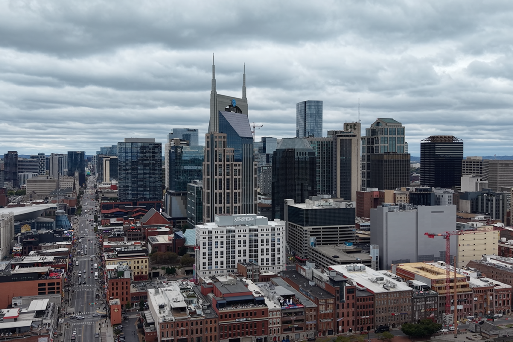 Downtown Nashville skyline with Lower Broadway in the foreground